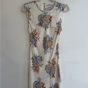 Doen ‘alamere’ Cream Midi Dress with Blue, Mustard and Red Seashell Print